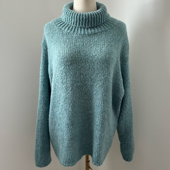 Van Heusen Light Teal Mohair Blend Turtleneck Open Knit Sweater - Picture 1 of 9